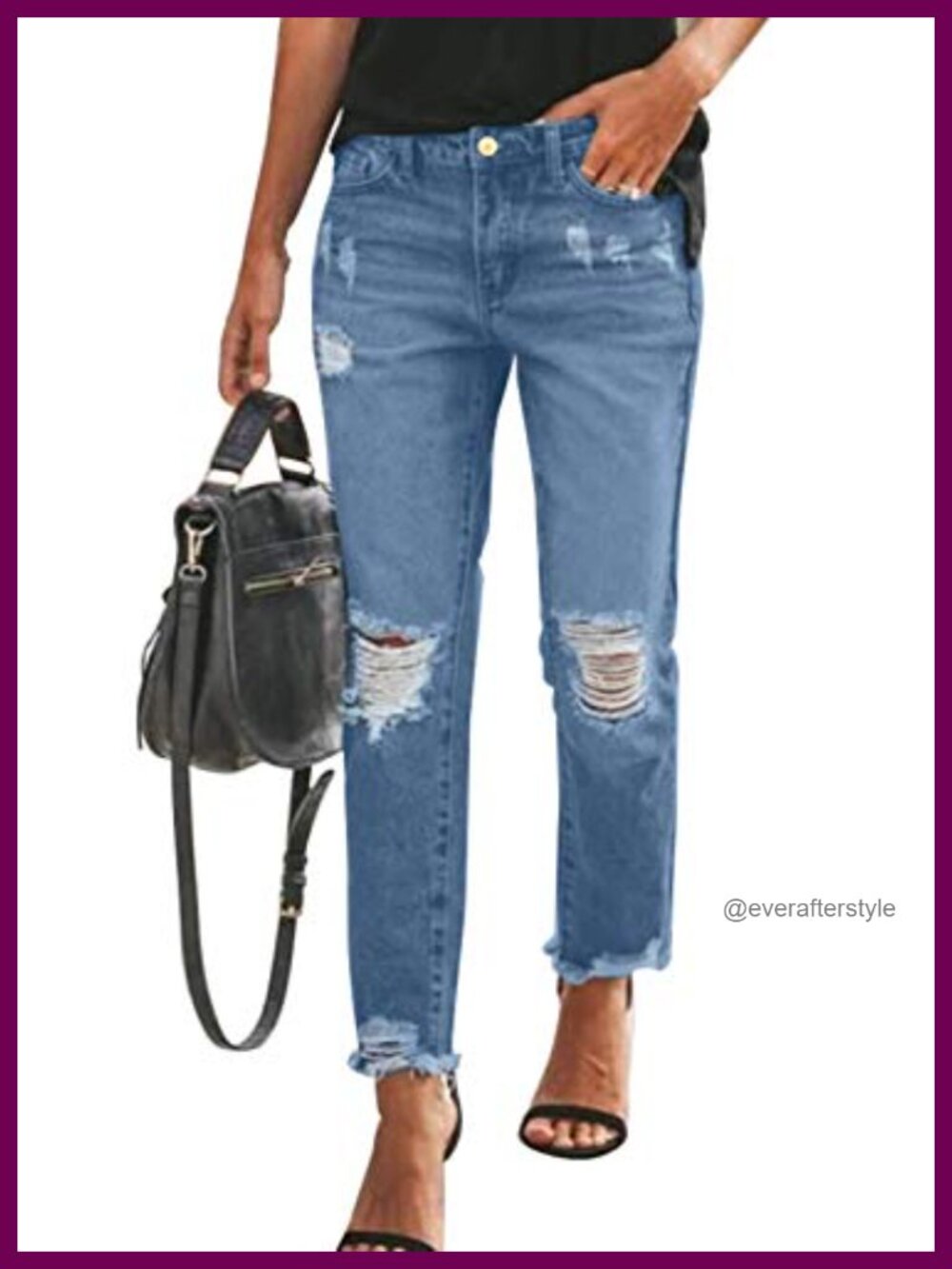 Boyfriend Jeans Stretchy Ripped Distressed Straight Leg Denim Pants